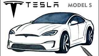 Easy Drawing Tesla Model S I Kolay Tesla Model S Çizimi I How To Draw Tesla