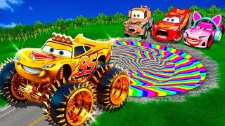 Rainbow Pit Transform In Big & SmallMcQueen Golden & Mater vs  Pixar Cars Beam.NG Drive