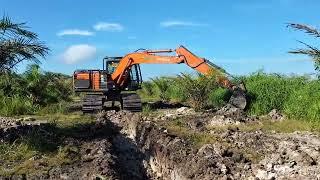 perawatan kebun sawit dengan excavator Hitachi