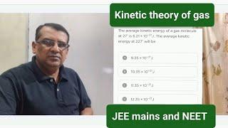 The average kinetic energy of a gas molecule at 27∘ is 6.21×10−21J. The average kinetic energy