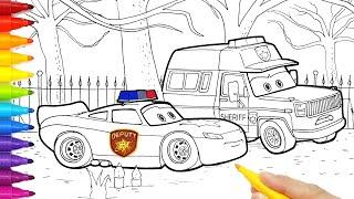 McQueen Deputy Hazard And A Police Car Night Patrol. Cars On The Road Drawing and Coloring Pages