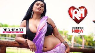 Redheart Saree Lover # Nancy in White Print Saree Photoshoot HD1080p  Saree Lover  Women Cleavage