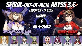 Spiral Abyss 3.6 - Quicken Collei Lisa  Bunny Amber - Floor 12 9-star Run - Genshin Impact