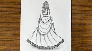 How to draw a beautiful traditional girl  Very easy pencil drawing  Easy drawing for girls