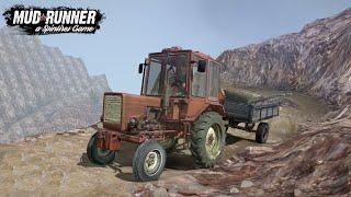 T 25 Old Tractor Driving In The Mountains On A Dangerous Narrow Road Spintires MudRunner