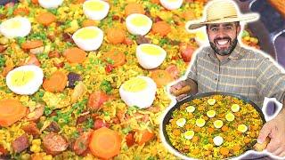 PAELLA CAIPIRA NO FOGÃO A LENHA I Receita caipira I Lá na Roça