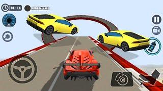 Impossible Car Tracks 3D - Red Sport Car vs Yellow Sport Car - Impossible Stunts Simulator Gameplay