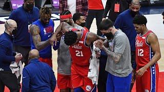 Joel Embiid Exits Game With Knee Injury vs Wizards 2020-21 NBA Season