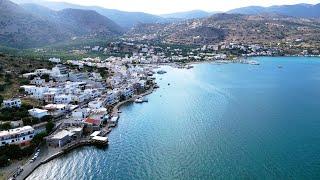 4K Drone Footage of Elounda a famous Crete village heavily visited by VIPs for its luxury resorts