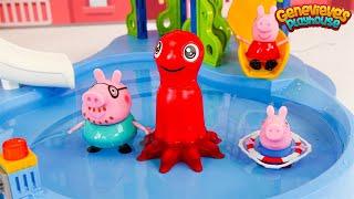 Peppa Pig Toy Learning Video for Kids - Peppa Pig Gets a New Pool and Goes Swimming