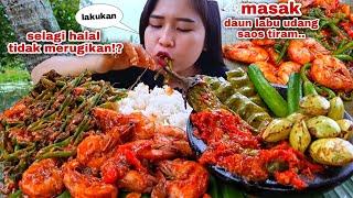 EAT SPICY SHRIMP PUMPKIN LEAVES WITH OYSTER SAUCE RAW LAPAN YOUNG JENGKOL PETE EGGPLANT SAMBEL