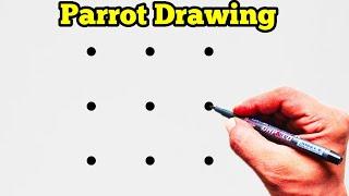 How To Draw Parrot For Beginners  Parrot Drawing From 9 Dots  Bird Drawing  Dots Drawing