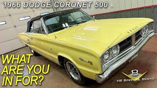 1966 Dodge Coronet 500 Convertible Walk Around and Certicard V8 Speed and Resto Shop