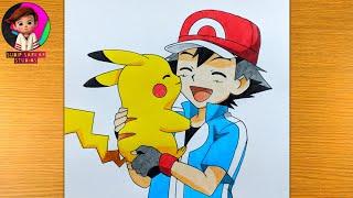 How To Draw Ash and Pikachu From Pokemon