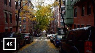 Walking in the Rain in Boston MA Binaural Rain on Umbrella Sounds in Beacon Hill 4k ASMR