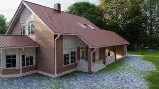 House project in an open valley that merges with the forest landscape. Проект дома лесным ландшафтом