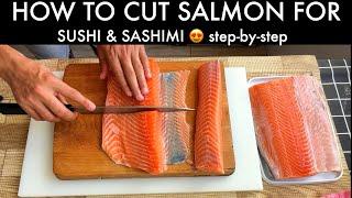 Easy Way to Cut Salmon For Sushi & Sashimi for Beginners with Sushi Man Santosh