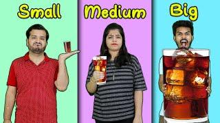 Small Vs Medium Vs Big Glass Drink Challenge  Food Challenge India  Hungry Birds