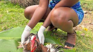 A lady preparing a Roaster for slaughter  in heels   #africancommunity #pig #butcher #heels