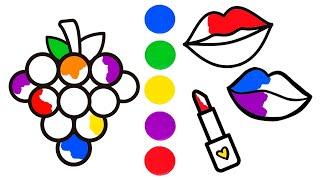 Colorea UVAS  y LABIOS  de COLORES  Dibujos para niños