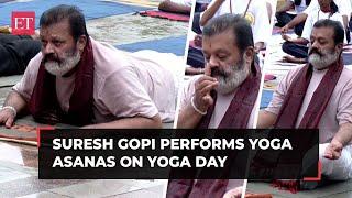 Suresh Gopi performs yoga asanas on International Yoga Day in Thiruvananthapuram