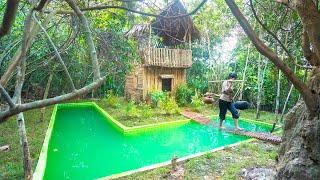 Girl Live off Grid Built a Bamboo House with Swimming Around to Live Happily in the Jungle