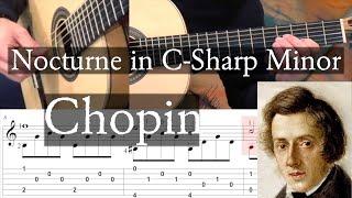 NOCTURNE IN C-SHARP MINOR Transposed Am - Chopin - Full Tutorial with TAB - Fingerstyle Guitar