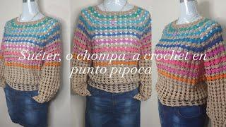 Suéter o chompa a crochet en punto pipoca