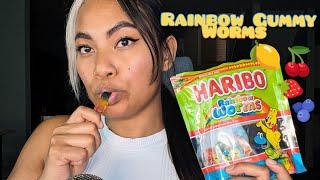 ASMR Eating Haribo Rainbow Gummy Worms  Chewing Sounds  Relaxing