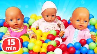 Три куклы Беби Бон играют в бассейне с шариками Весёлые игры для девочек с Baby Born