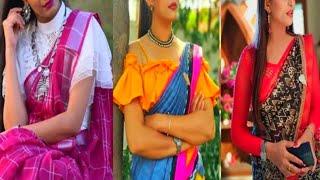 Crop Top with Saree  2020 Crop Top with Saree trends  Veena Ponnappa blouse design idea