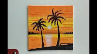 Ocean Sunset Acrylic Painting for Beginners  Easy Ocean Sunset Painting  Step by Step Tutorial