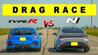 2022 Elantra N vs Civic Type R a bit of a shocker. Drag and Roll Races.