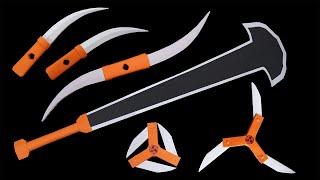 03 NEW PAPER WEAPONS TOY  Axe Sword  Ninja Star Tri blade  Boomerang Knife