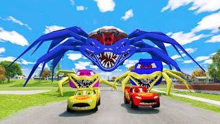 Epic Lightning McQueen Escape from the Giant Super Bus Eater and Spider Monster Car  BeamNG.Drive