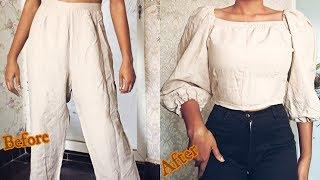 How To Make Ruffle Puff Sleeves Top From Pants  DIY Ruffle Puff Sleeves Top