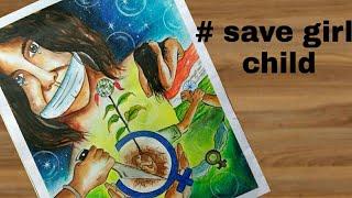 How to draw save girl child painting step by step for drawing competition..