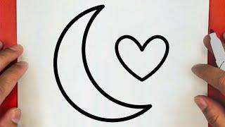 كيف ترسم هلال رمضان مع قلب سهل خطوة بخطوة  رسم سهل  تعليم الرسم  Draw a moon with a heart