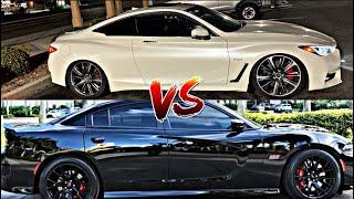 2018 Infiniti Q60 red sport vs 2020 Dodge Charger scat pack