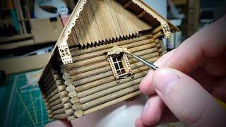 ПОСТРОЙКА ИЗБЫ из БРЕВНА СВОИМИ РУКАМИ. Масштаб 172. Construction of a wooden house.