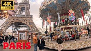 Paris France winter walk at the Eiffel Tower  4K Walking Tour