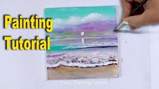 Easy Beach Sunrise Painting with acrylics