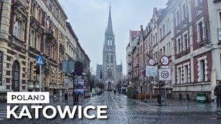 【4K】Snowfall in Katowice. One of the Most Famous Cities in Poland
