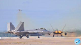 12 x F-22 RAPTORS Taking Off from RAF Lakenheath As West Prepares for Middle East Escalation - 4K -