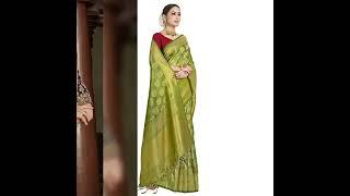 #mehandi green colour saree with contrast blouse   #fancysadi #festivalwearsadi