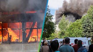 Люди выбивают окна чтобы спастись в горящем здании НИИ во Фрязине. Смертельный пожар в Подмосковье