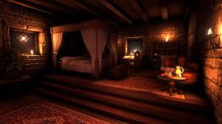 Cozy Castle Room with Rain & Thunder Sounds for 12 Hours – To Sleep Study Relax