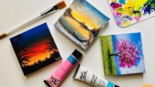 3 Acrylic Paintings for Beginners  3 Mini canvas Paintings