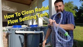 Cleaning  maintaining RFS radial flow settler solids filter for the fish pond