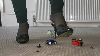 2 new toy tractors crushed under 2 pairs of high heels
